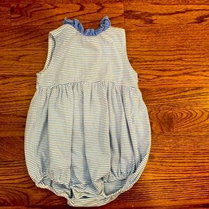 Stitchy Fish Blue and White Striped Baby Romper 2T